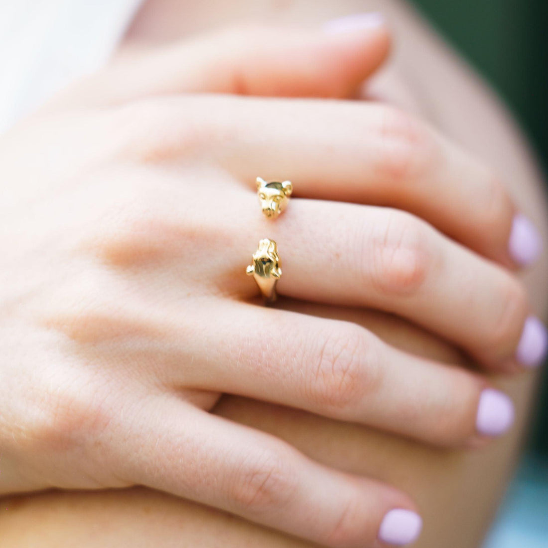 Bague Pantera double tête féline dorée