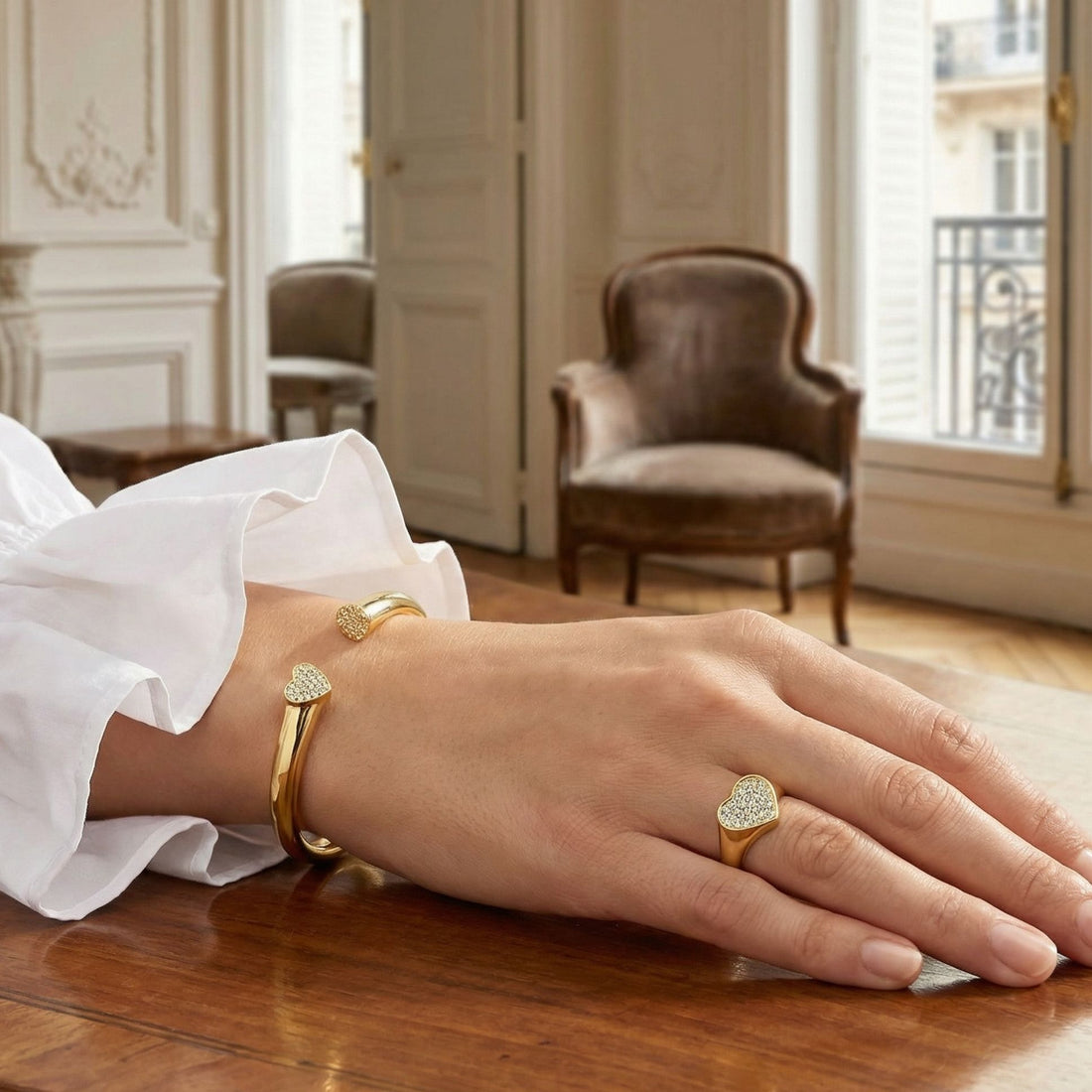 Bracelet jonc Cœur plaqué or 18 carats tendance femme – Jossepo