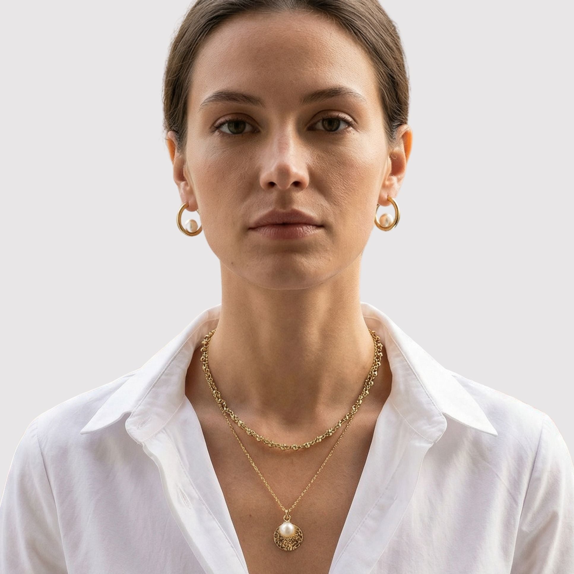 Collier Perle plaqué or 18 carats tendance femme – Jossepo