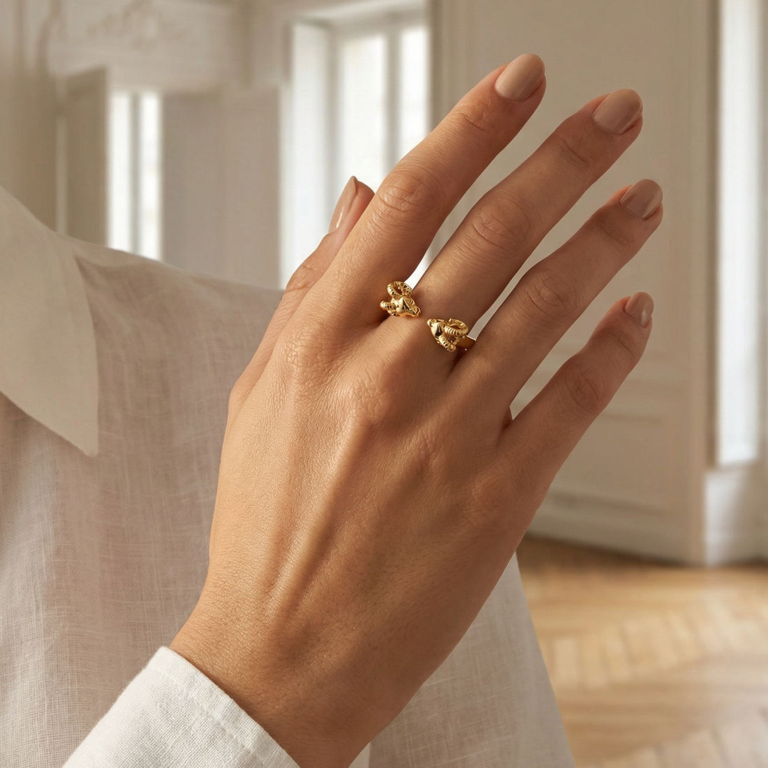 Bague Bélier design astrologique plaqué or 18 carats femme – Jossepo