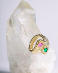 Bague Lotu féminine en plaqué or 18 carats, double pierre décorative – Jossepo