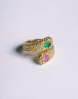 Bague Lotu en plaqué or 18 carats avec pierres verte et rose – Jossepo