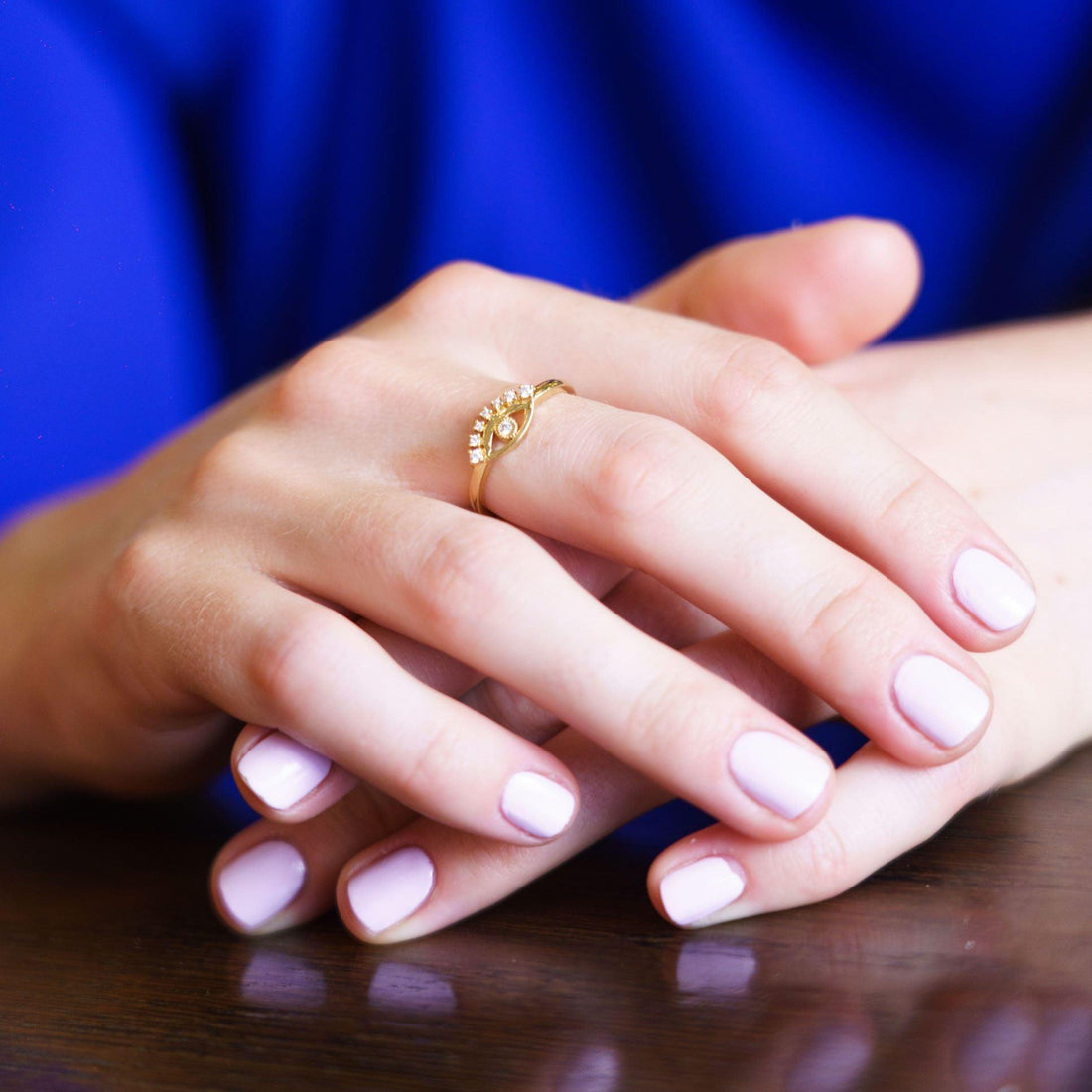 Bague Oeil en plaqué or 18 carats, anneau fin avec motif œil pavé – Jossepo