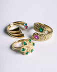 Bague Olympia dorée avec six pétales verts, style raffiné et lumineux – Jossepo