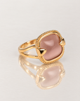 Bague dorée femme Passy avec pierre rose et monture en plaqué or 18 carats – Jossepo