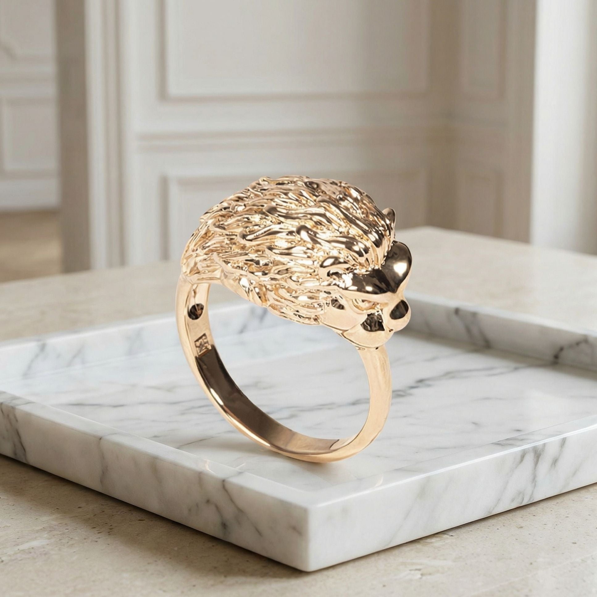 Détail tête de lion bague plaqué or 18 carats bijou animal – Jossepo