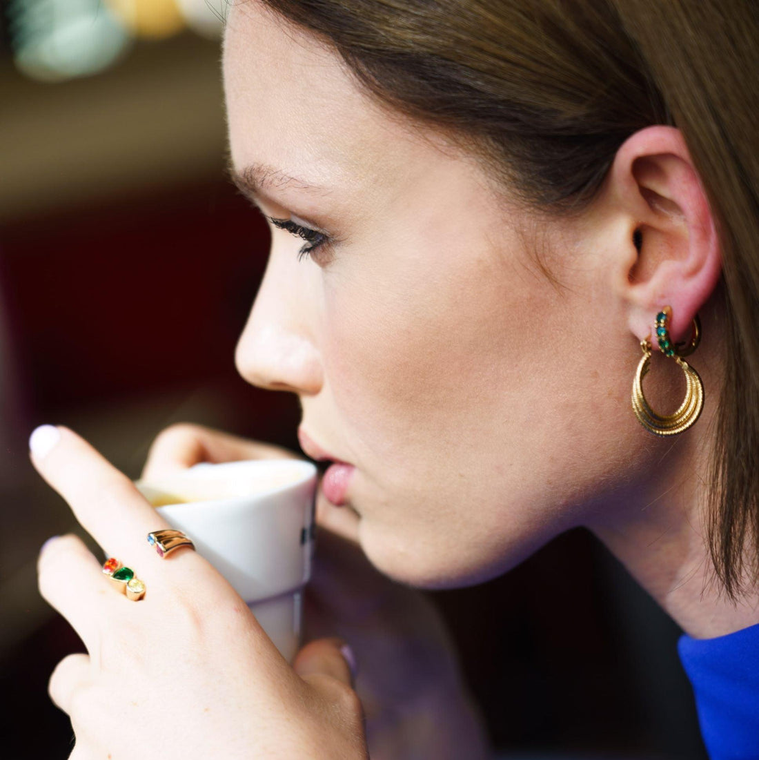 Créoles Jade texturées en plaqué or pour femme – Jossepo