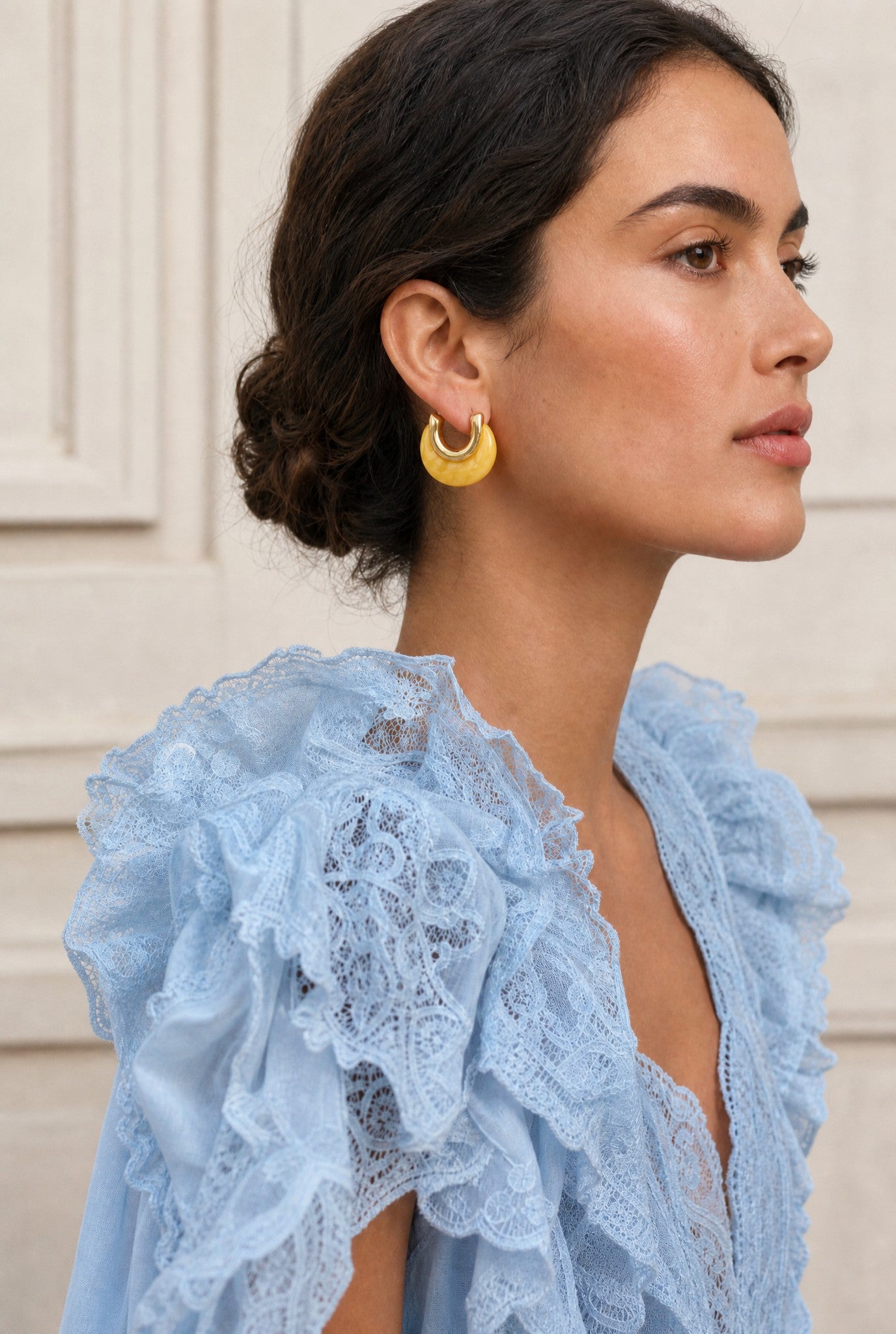 Boucles d’oreilles femme Joie en résine jaune et acier inoxydable – Jossepo
