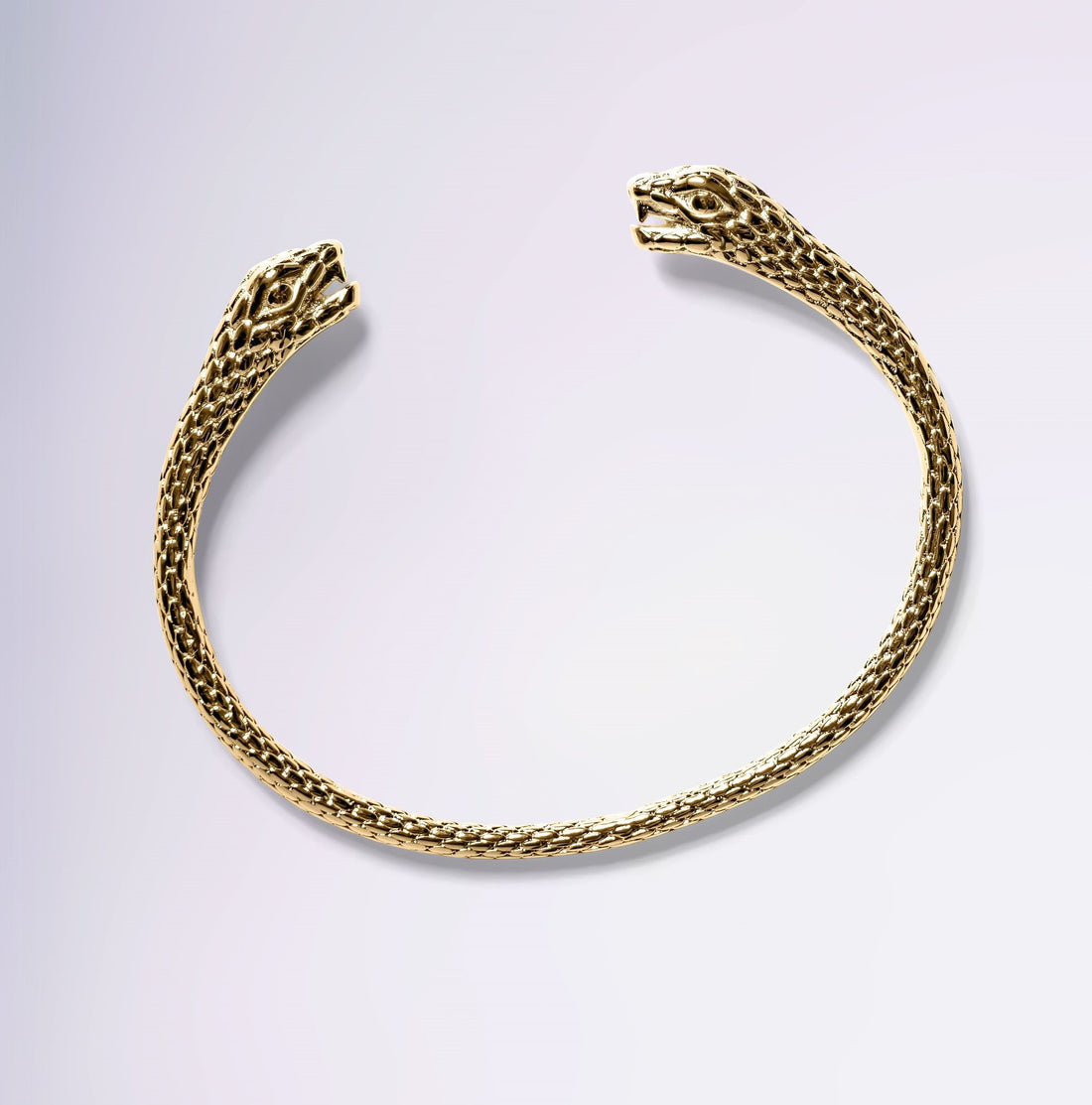 Bracelet serpent ouvert en plaqué or 18 carats avec têtes sculptées – Jossepo