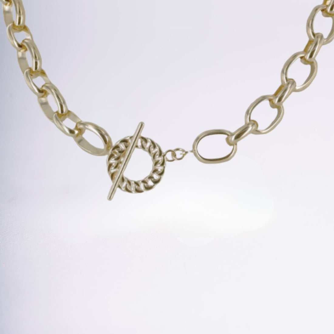 Chaîne à maillons ovales avec fermoir T en plaqué or 3 microns – Jossepo