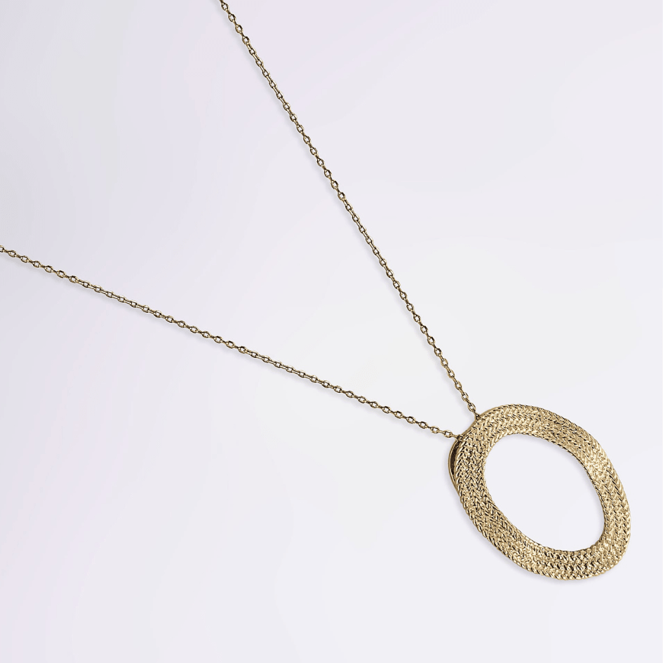 Collier Apolline pendentif ovale texturé en plaqué or 18 carats – Jossepo