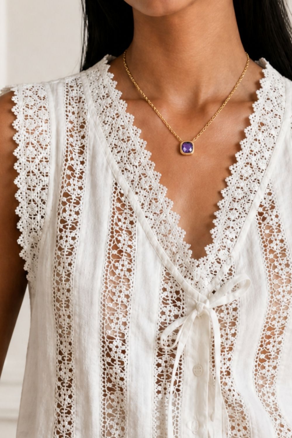Collier Cassis tendance femme pierre violette plaqué or – Jossepo