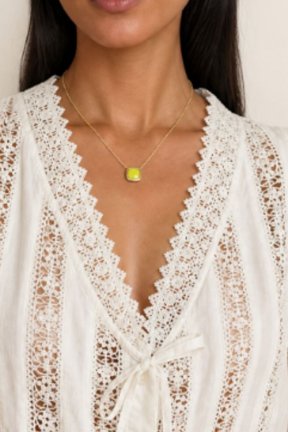 Collier Kiwi tendance femme pierre verte plaqué or – Jossepo