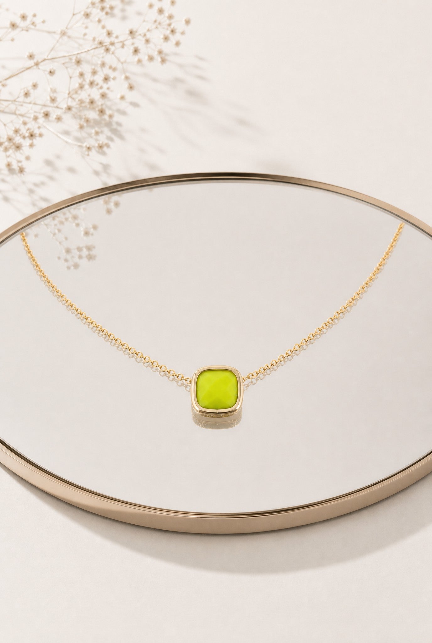 Collier Kiwi plaqué or 18 carats pierre verte élégante femme – Jossepo