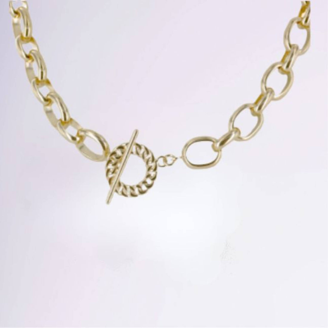 Collier à maillons avec fermoir toggle rond pavé en plaqué or 18 carats – Jossepo