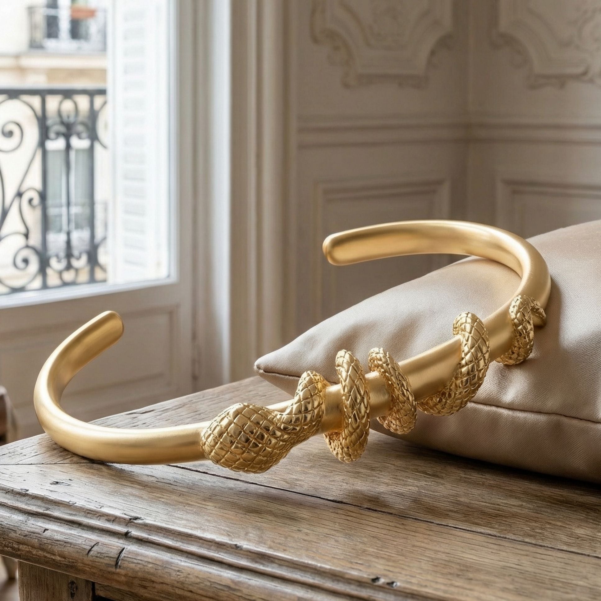 Détail sculpture serpent jonc Couleuvre plaqué or 18 carats – Jossepo