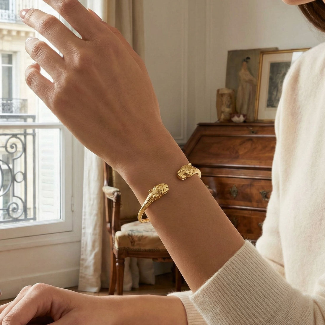 Bracelet jonc Pantera plaqué or 18 carats tendance femme – Jossepo