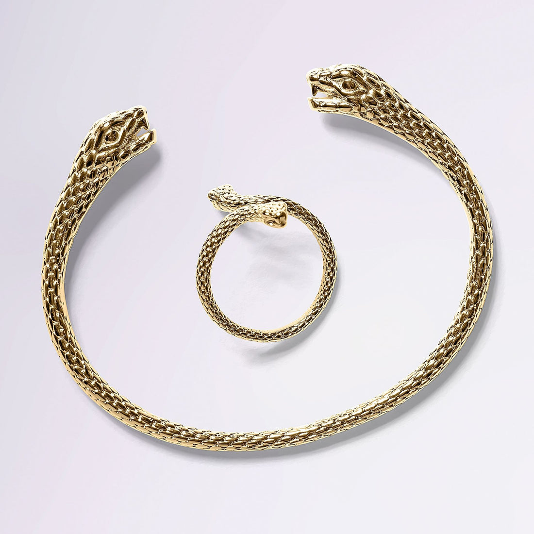 Jonc serpent à double tête en plaqué or 18 carats, finition sculptée – Jossepo