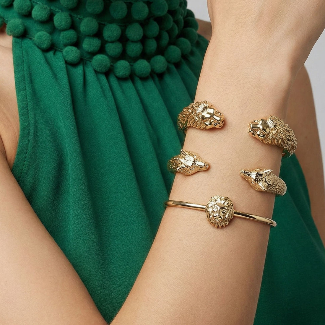 Bracelet jonc Tête de lion plaqué or 18 carats tendance femme – Jossepo