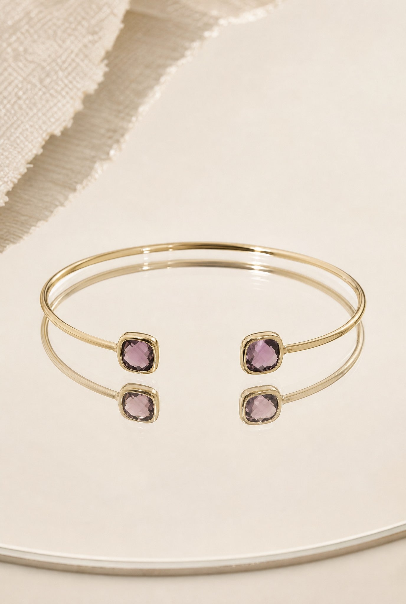 Jonc Violeta plaqué or 18 carats pierre violette élégante femme – Jossepo