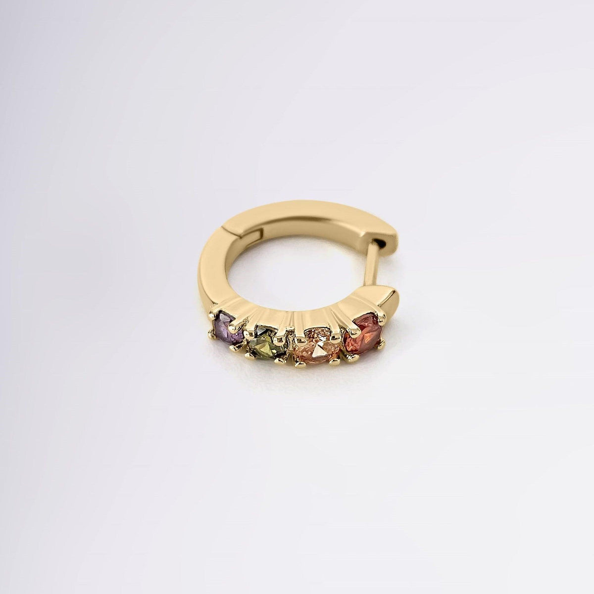 Mini créole Rainbow dorée avec zircons multicolores, vue de dessus